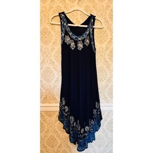 Anandas Womens Navy‎ Blue Handkerchief Hem Dress Free Size Boho Chic Sleeveless